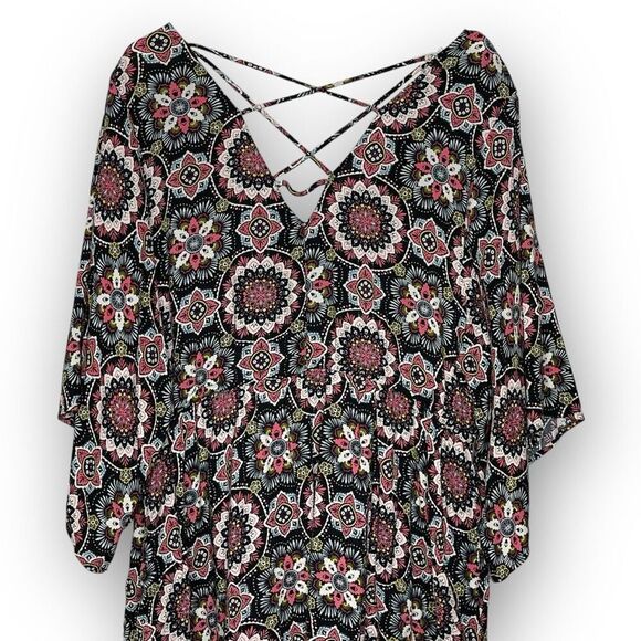 Torrid Medallion Print Lattice Challis V-Neck Flowy Dress Women’s Plus Size 2 2X - Picture 6 of 12